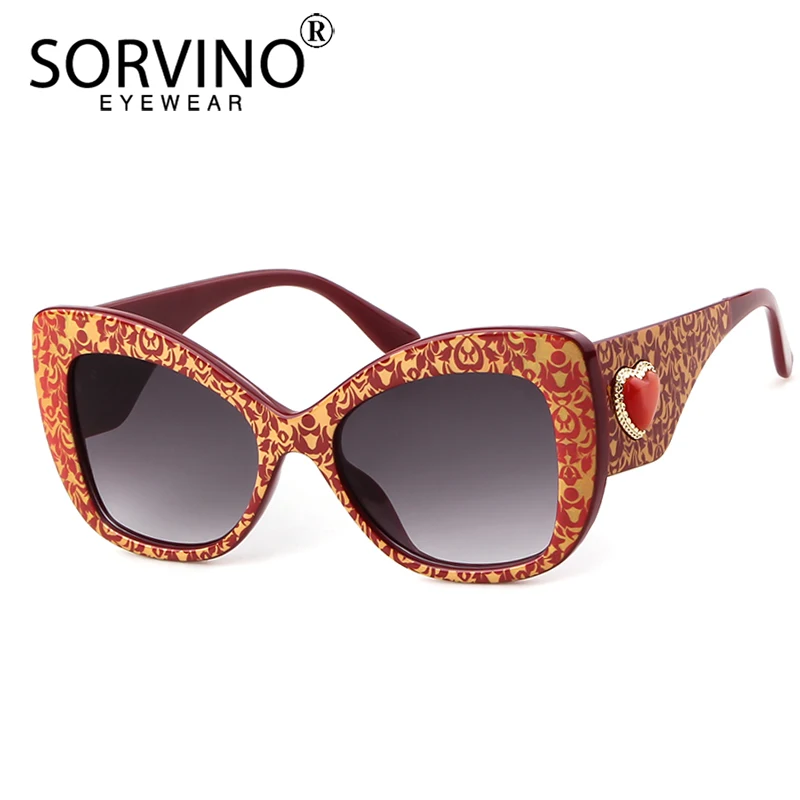 SORVINO خمر القط العين النظارات الشمسية النساء الفاخرة العلامة التجارية مصمم الرجعية زهرة القلب ديكور ساحة مرآة نظارات شمسية ظلال الإناث