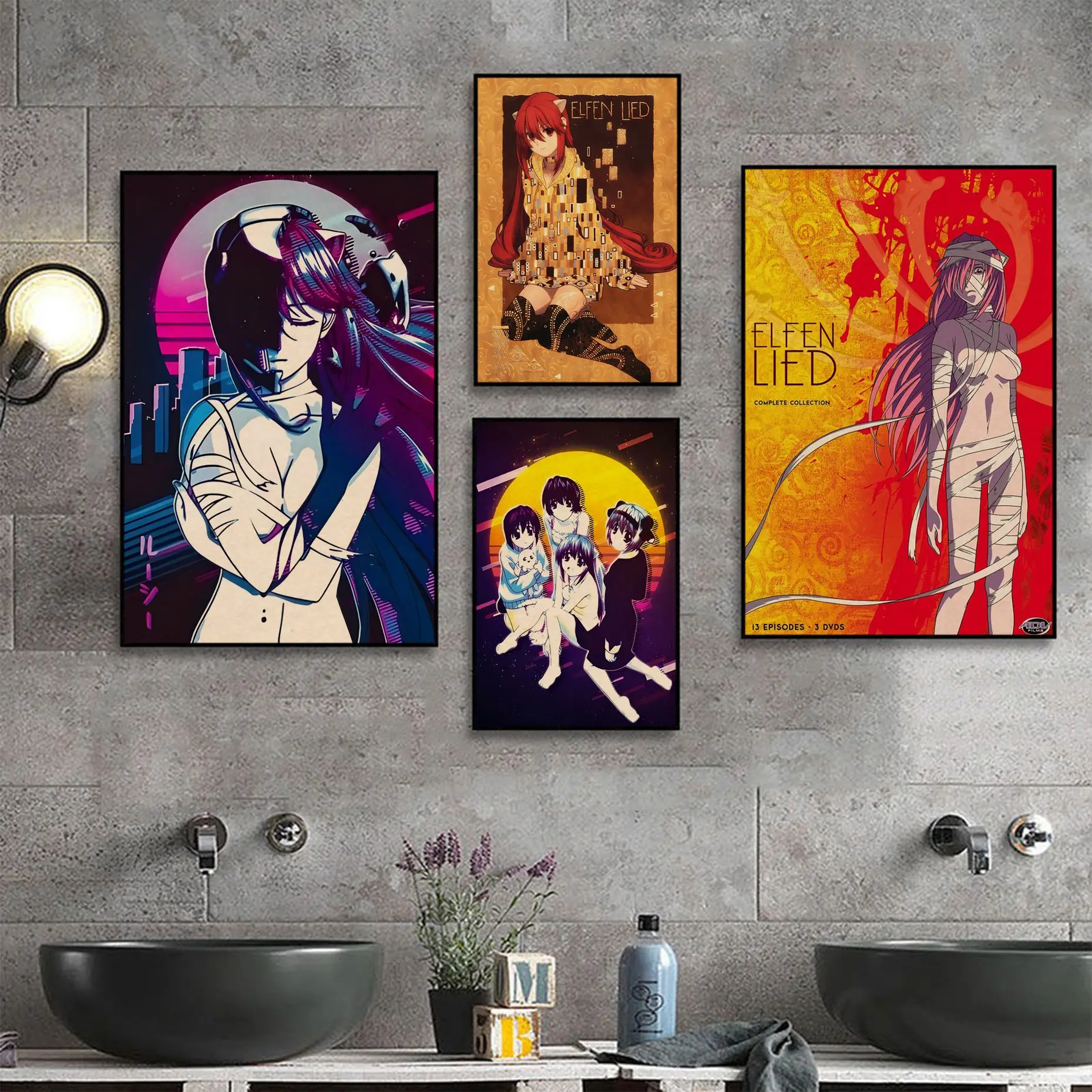 

Japanese Anime Elfen Lied Classic Movie Posters Kraft Paper Sticker DIY Room Bar Cafe Home Decor