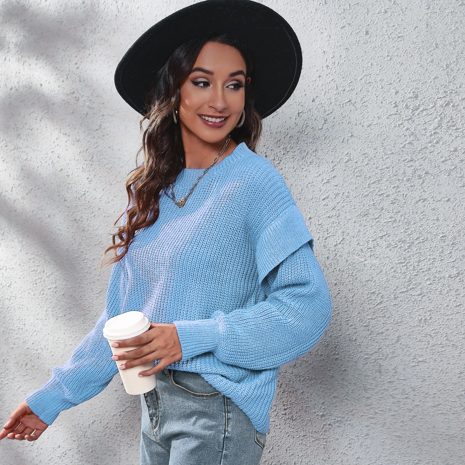 

2023 Fashion Solid Color Loose Sweater Women's Autumn and Winter New Long Sleeve Knitwear Jacket Chch