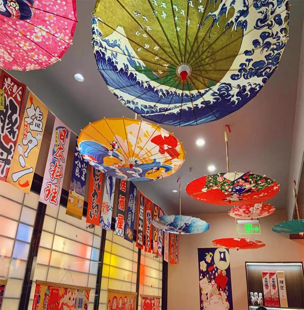 

Украшение для ресторана, японский зонт из масляной бумаги, потолок из японского материала для отеля, классический декоративный зонт, зонтик вишни 82 см