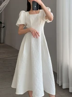 summer new women fashion white midi dresses fashion elegant office lady female a line clothes vestdios korean style dress