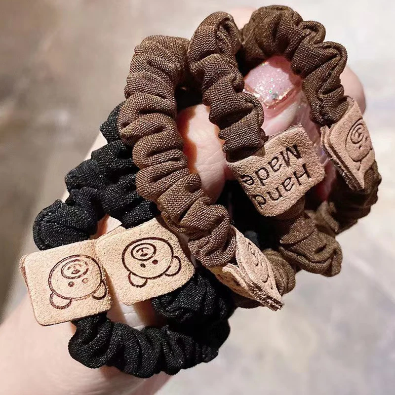 

6Pcs/Lot Solid Color Intestine Shaped Bear Elastic Hair Rubber Bands Sweet Fabric Hairband Fashion Korean Hair Ropes Accessories