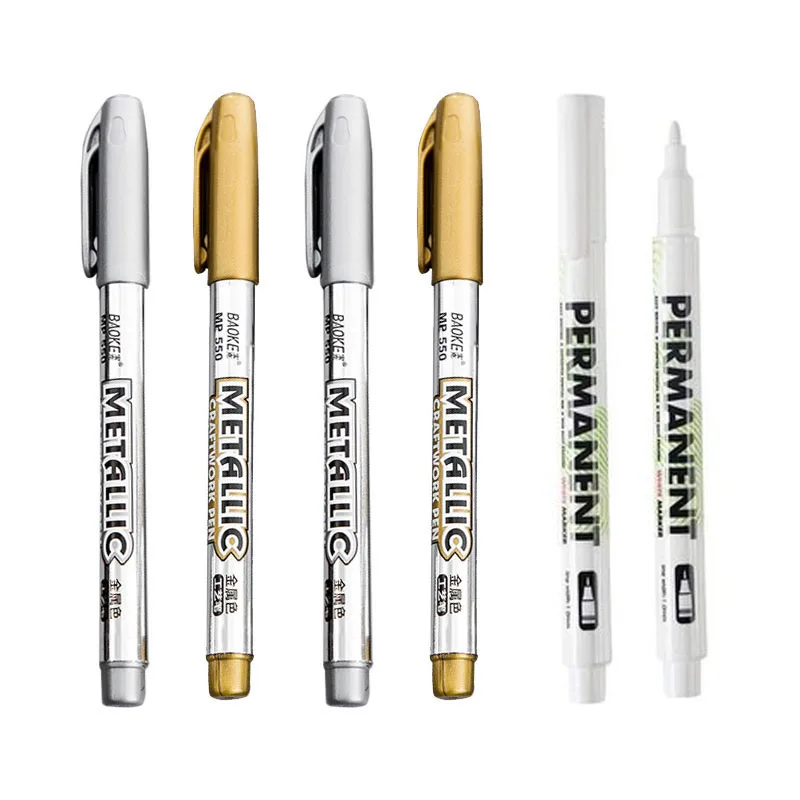 2pcs White Marker Pen Gold Silver Oily Waterproof Plastic Gel Pen for Writing Drawing White DIY Album Graffiti Pens Stationery