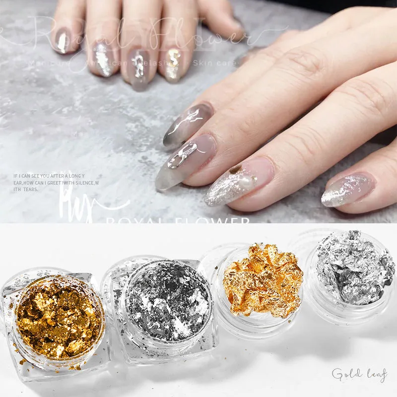 

1 Box Gold Silver Nail Foil Nail Art Decorations Stickers Irregular Foils Sticker Paper 3d Glitter Flakes DIY Manicure