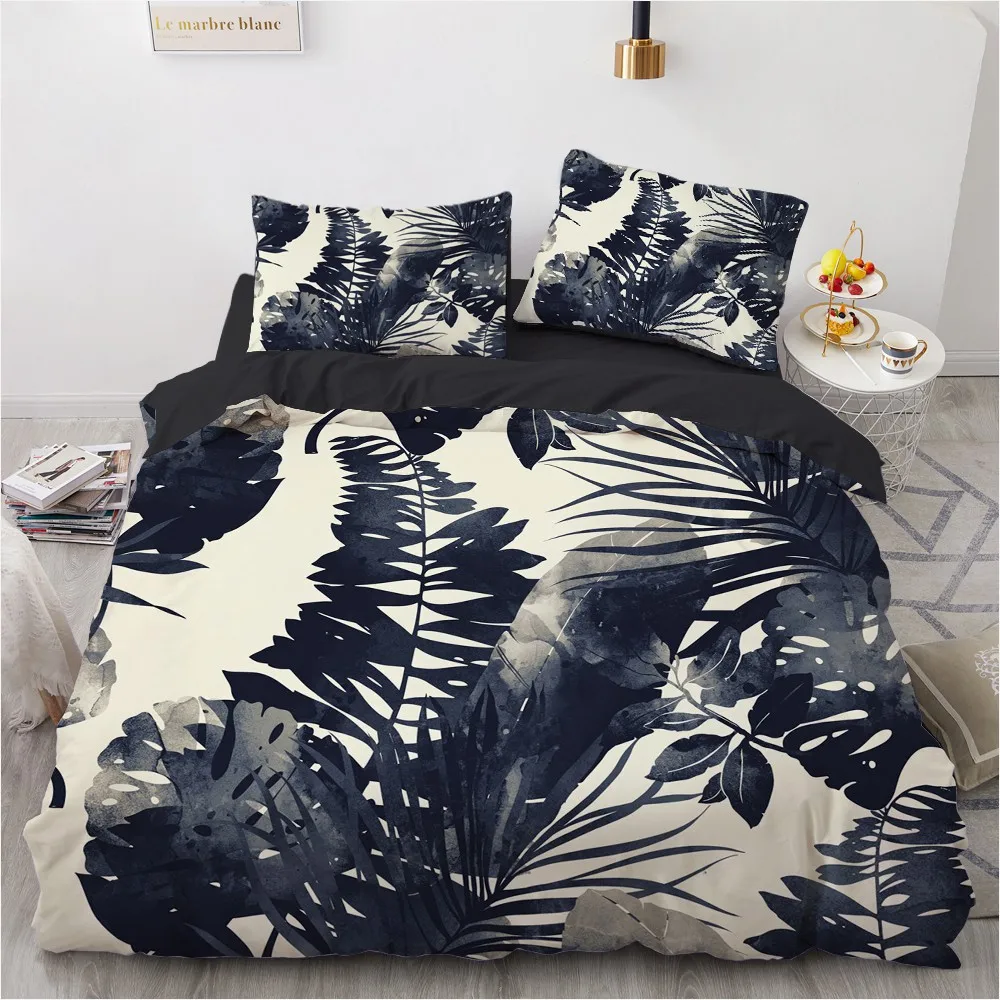 

3D Ink Painting Tropical Leaves Vintage Linens Bed Duvet Cover Set Twin Full Queen King Size 210x210cm Bedding Set Home Textile