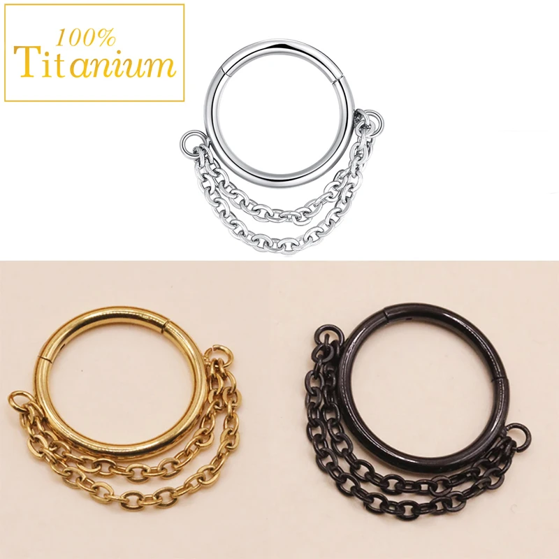 

16G Hinged Segment Clicker 316L Stainless Steel Septum Nose Rings with Chain Cartilage Earrings Helix Lobe Piercing Body Jewelry