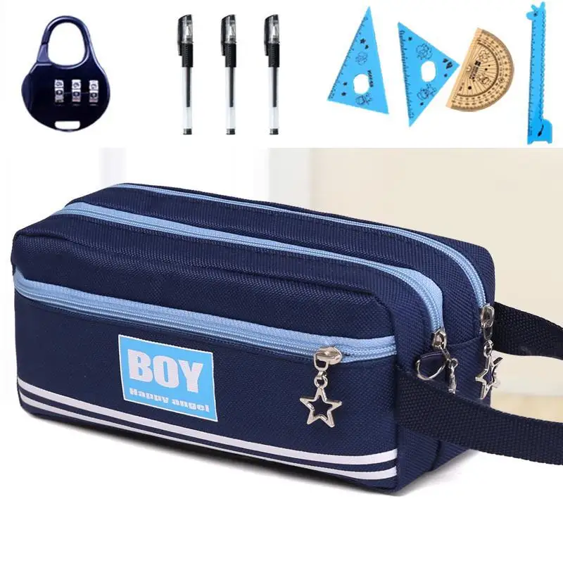 

ncil se Simple Schooirl Stationery Box Cute nvas Solid Color Stationery se Lar pacity Men's ncil Box