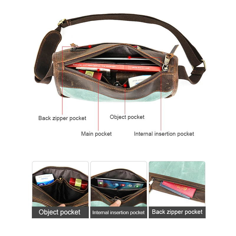 Vintage Men's canvas Leather waterproof crossbody bag Casual shoulder bag B6100