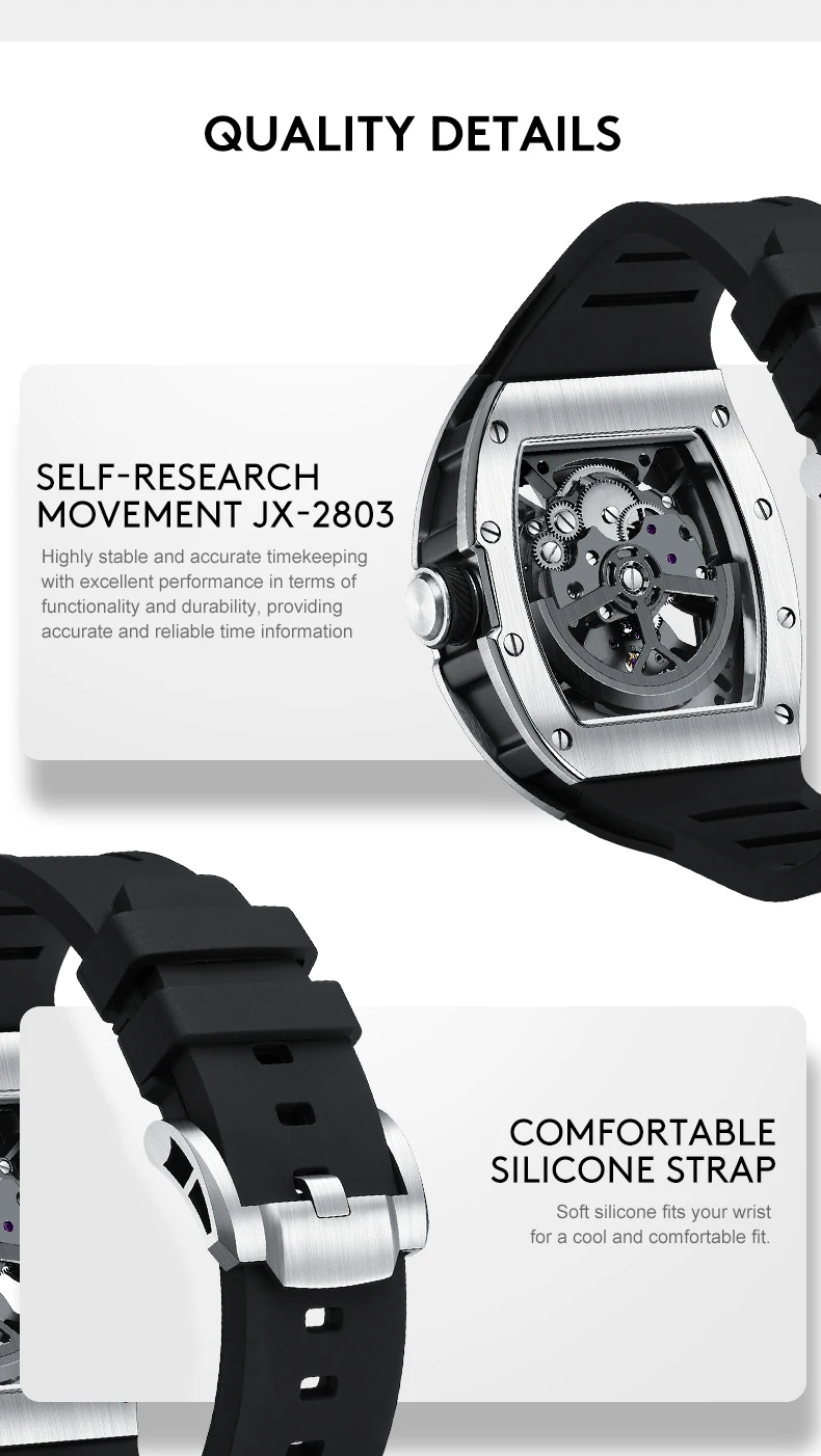 Лидер продаж 2025 года полые автоматические часы спортивные бочкообразные