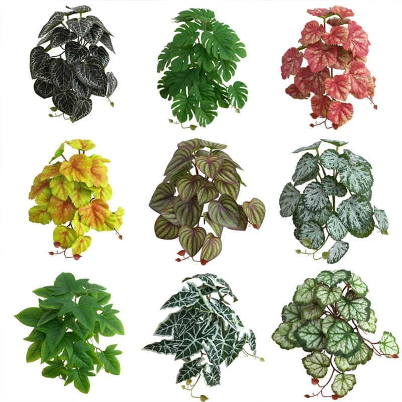 Terrarium Plants Artificial Plant for Reptile Amphibian for Tank Pet Habitat Decorations Lifelike Tropical Leaves 10 Sty