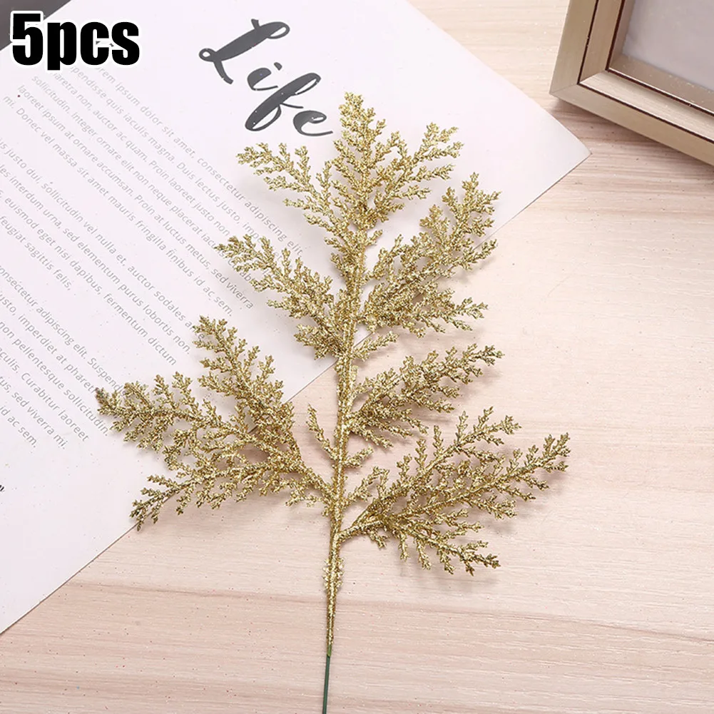 

Sparkle Artificial Leaves Xmas Garland Glitter Leaves Party 5Pcs Artificial Decor Festival Brand New Practical
