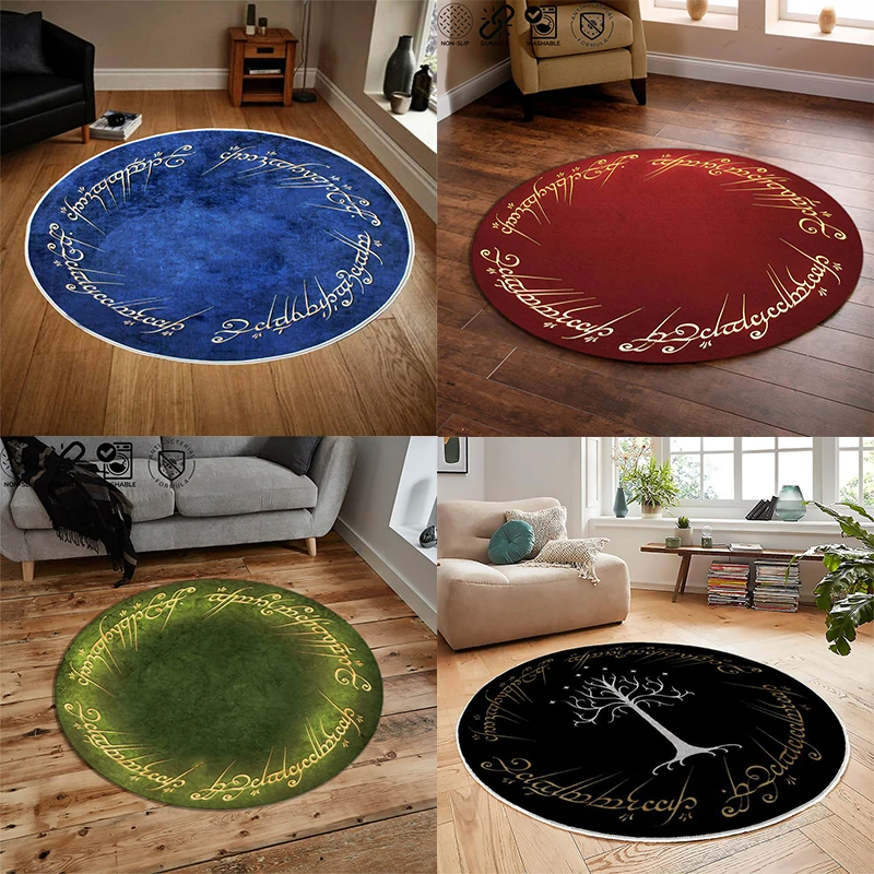 

Lord Rug The Rings Round Fantasy Round Movie Area Rug Popular Cool LOTR Rug Cirycle Carpet for Living Room Bedroom Decor