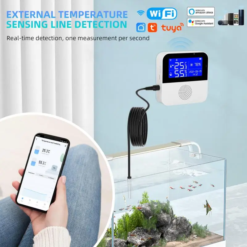 

Tuya Smart Wifi Temperature Sensor Humidity Sensor Smart Home LCD Display App Monitor, Alexa Google Home Assistant Smart Life