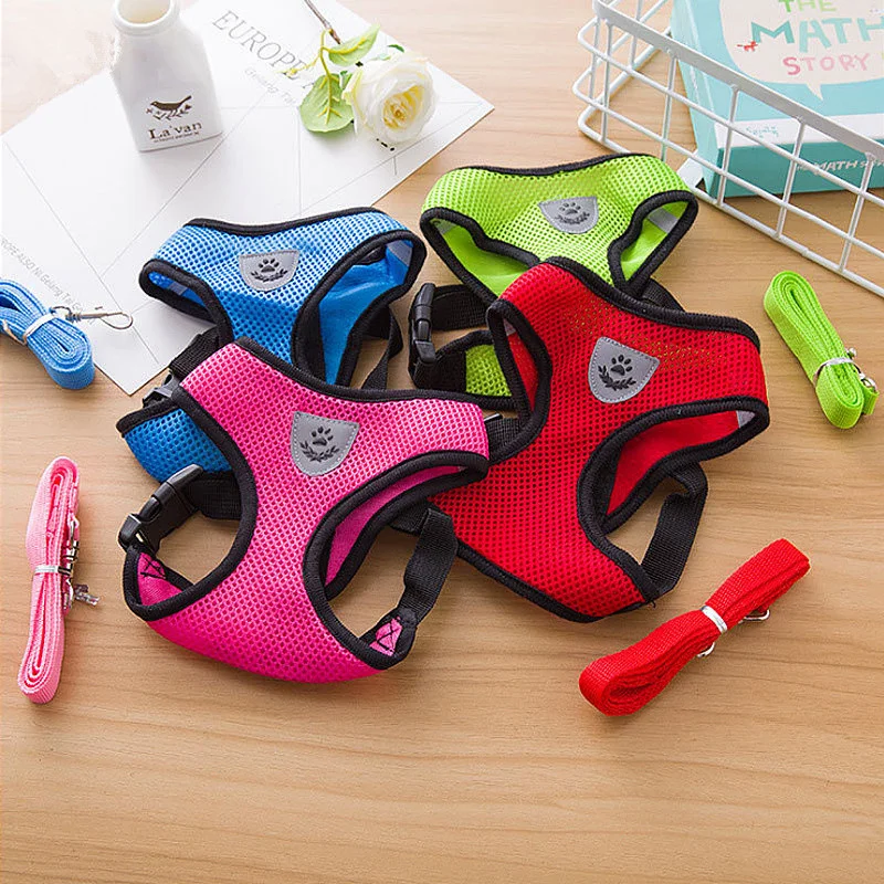 

Cat Dog Leash Harness Puppy Dogs Collar Mesh Harness Adjustable Vest Walking Lead Leash Pet Products Dog Harness and Leash Set