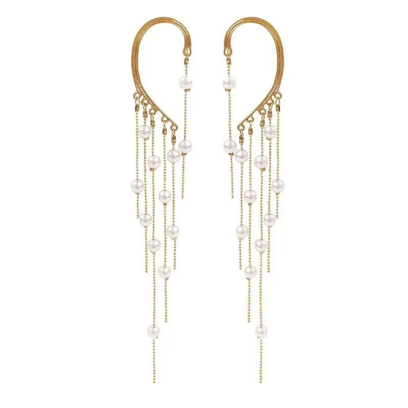 

Pearl Tassel Long Earrings - Elf Ear Cuffs,Non Pierced Earrings Pearl Fairy Ear Clips,Jewelry Gift for Women Tassel Earrings