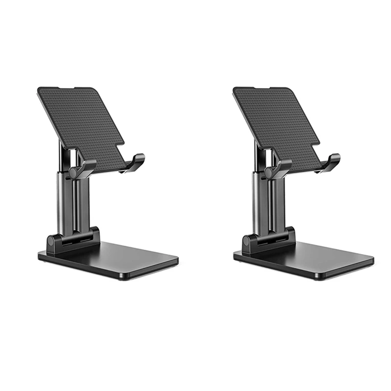 

2X Dual Pole Foldable Tablet Stand,Adjustable Height For Ipad Pro Stand Extendable Solid Desktop Stand Holder Dock Black