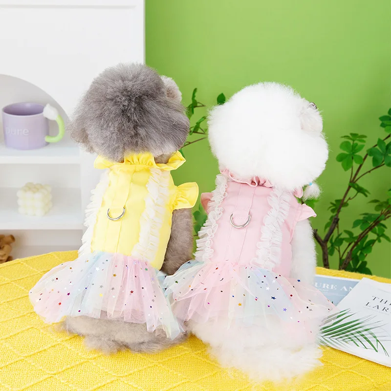 

Bubble Color Sand Dress with Ring leash Princess Dress Pet Clothes for Small Dogs Thin Wedding Dresses Puppy Skirt for Chihuahua