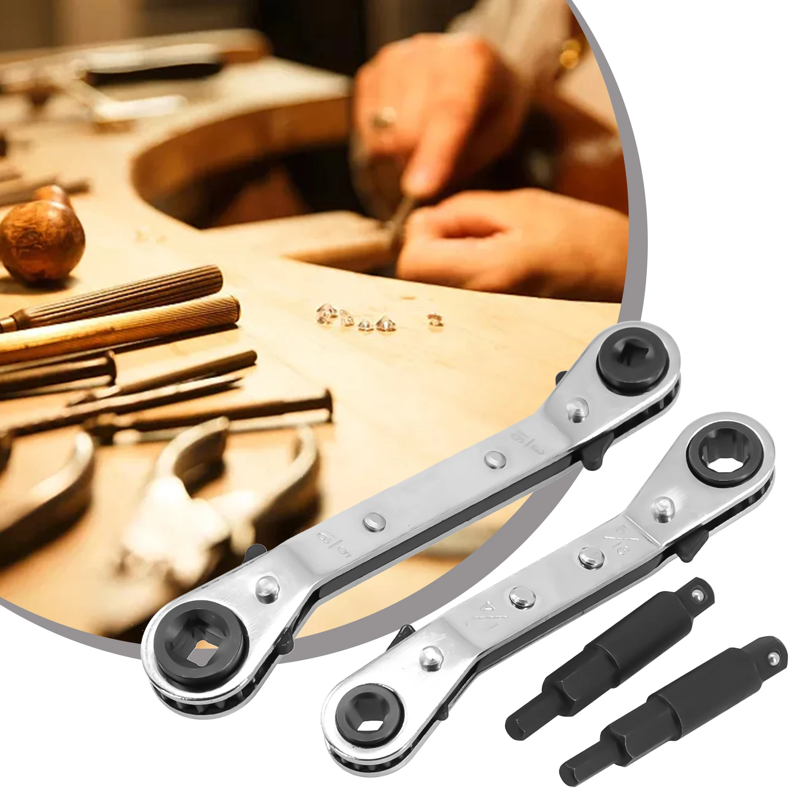 

3/8" To 1/4" 5/16'' X 1/4''Refrigeration Hvac Service Wrench Ratcheting Service Wrench Set With Hex Bit Refrigeration-maintaince