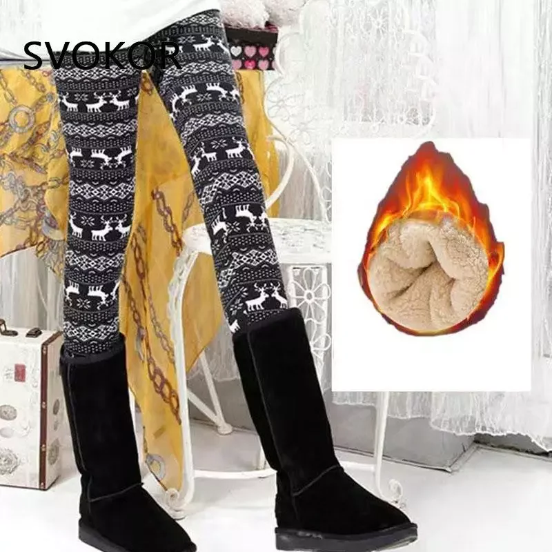 

NEW 2023 Winter Leggings Women Printed Thermal Legging High Waist Femme Autumn Thick Clothing Velvet Fleece Lined Casual Trouser