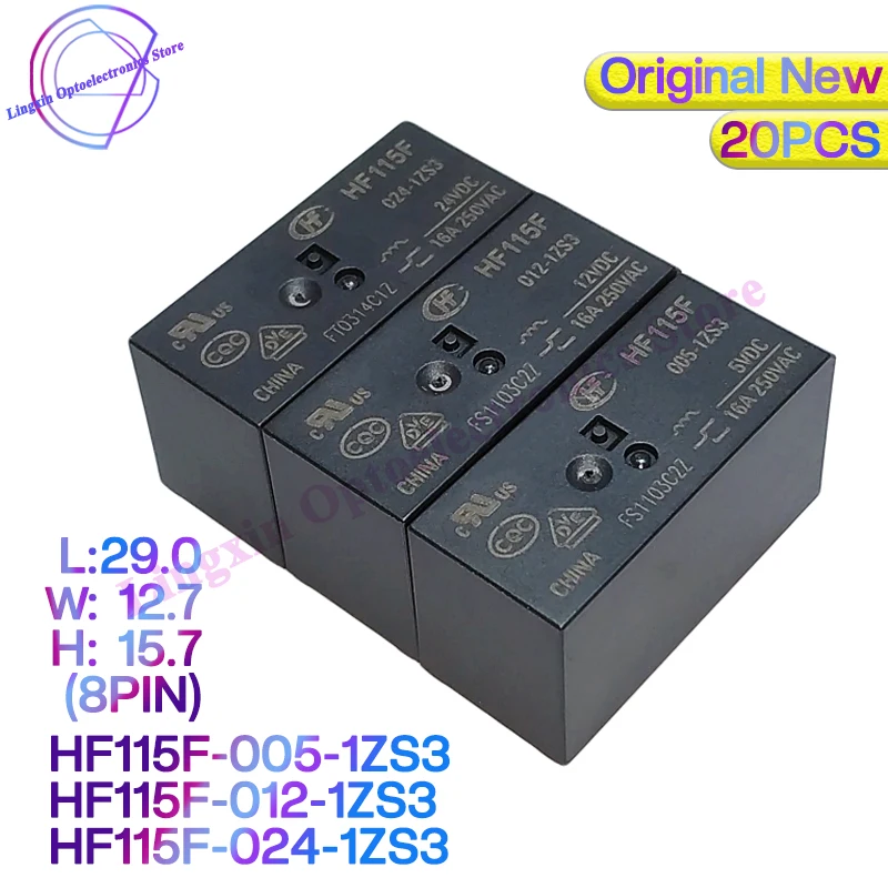 Relé Hongfa Hf115f0051zs3 Hf115f-012-1zs3 Hf115f-024-1zs3 250v 16a Relé de Pinos 5v 12v 24vdc Relé 20 Peças