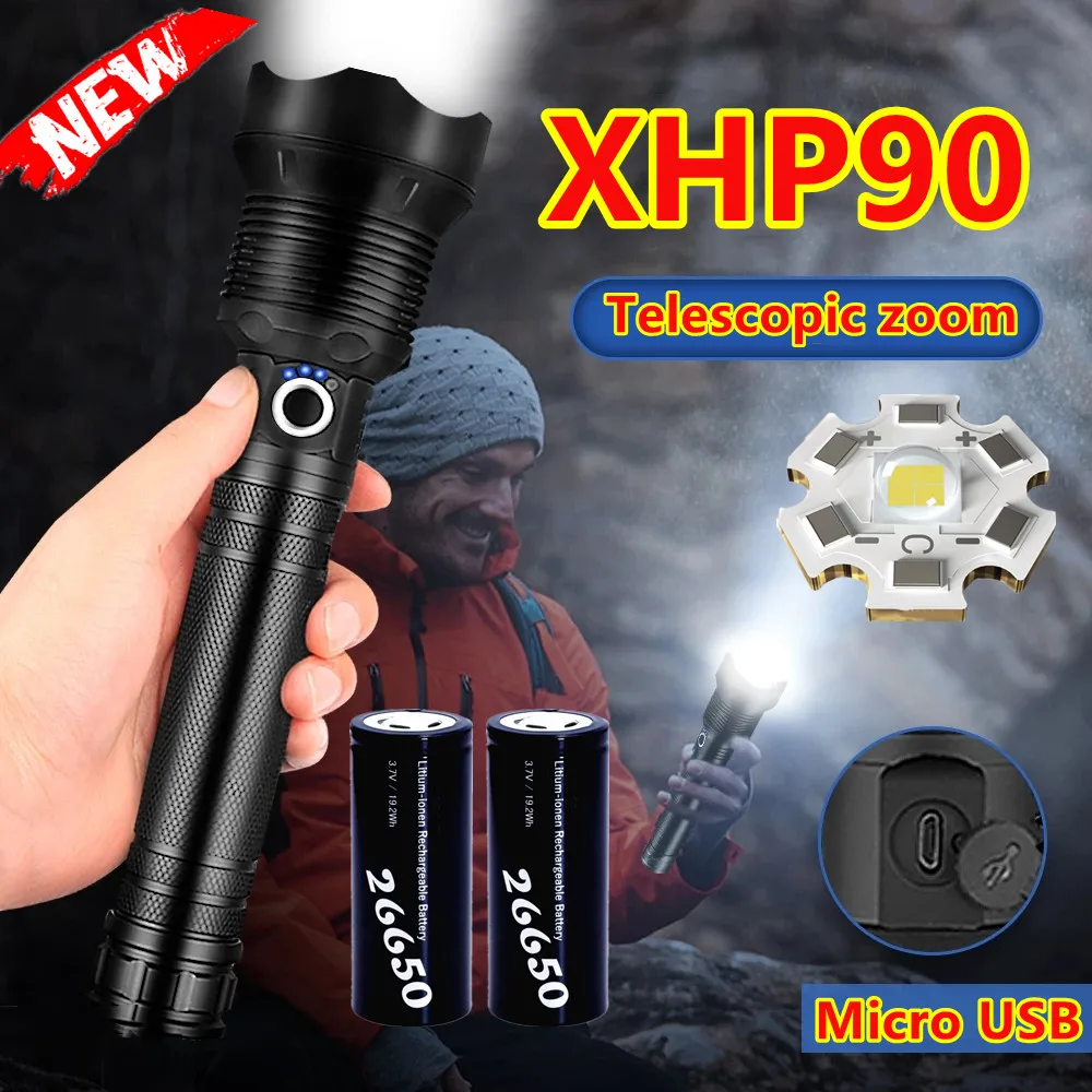 

Фонарик xhp90,2 18650 Usb, водонепроницаемый, для рабочего освещения, для охоты