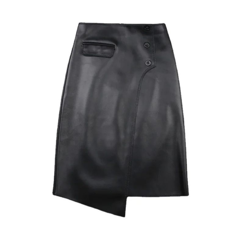 Lady Luxury New Styles Leather Skirt Fashion Slim Mid Length Pencil Skirt Genuine Sheepskin With Zipper TF5023