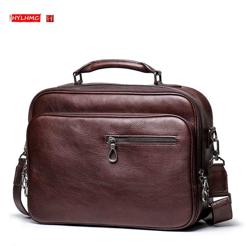 New Genuine Leather Men Handbags Business Briefcase Male 15.6 Inch Laptop Bag Shoulder Messenger Bag Men Travel Bags