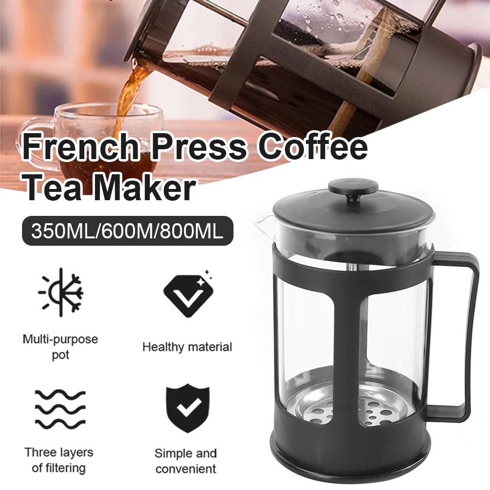 French Presses  Coffee Pot Leisure Health Tea Maker with 3-Level Filtration System Stainless Steel Heat Resistant Coffee Brewer