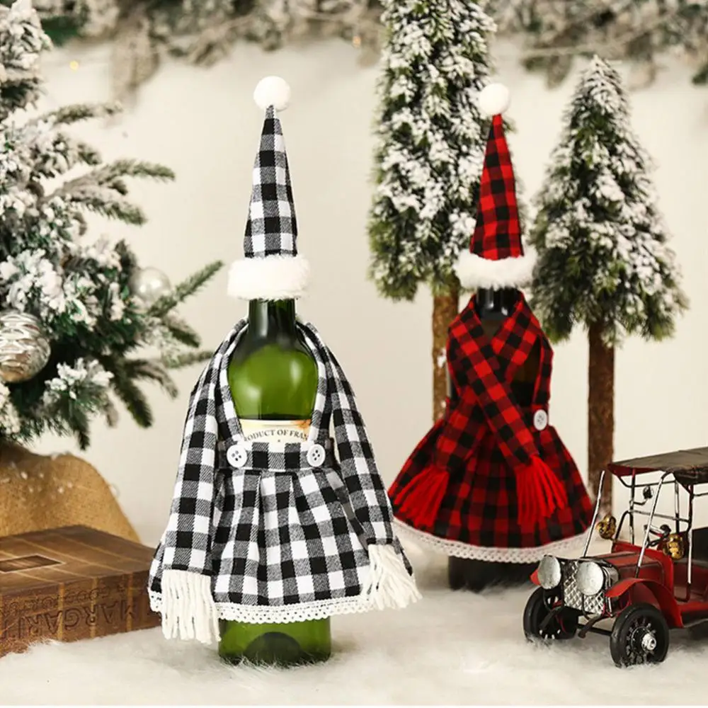 

New Christmas Decorations Bar Table Atmosphere Plaid Skirt Set Wine Set Beer Bottle Set Bar Table Atmosphere Layout Wholesale