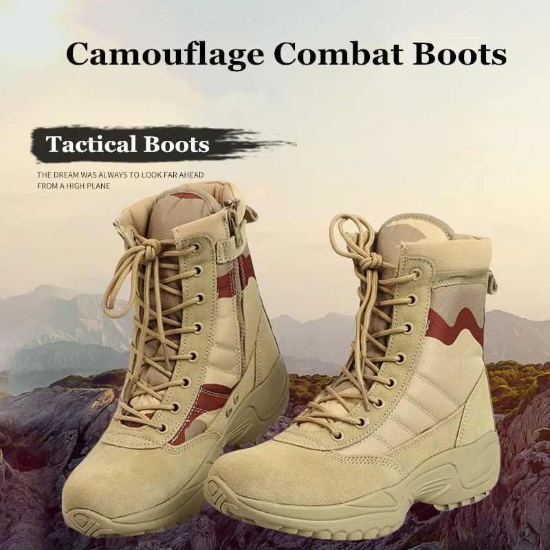 

Камуфляжные тактические ботинки с высоким верхом, армейские ботинки для любителей поля, пустыни, боевых тренировок, военные ботинки, мужские уличные Нескользящие походные ботинки для скалолазания