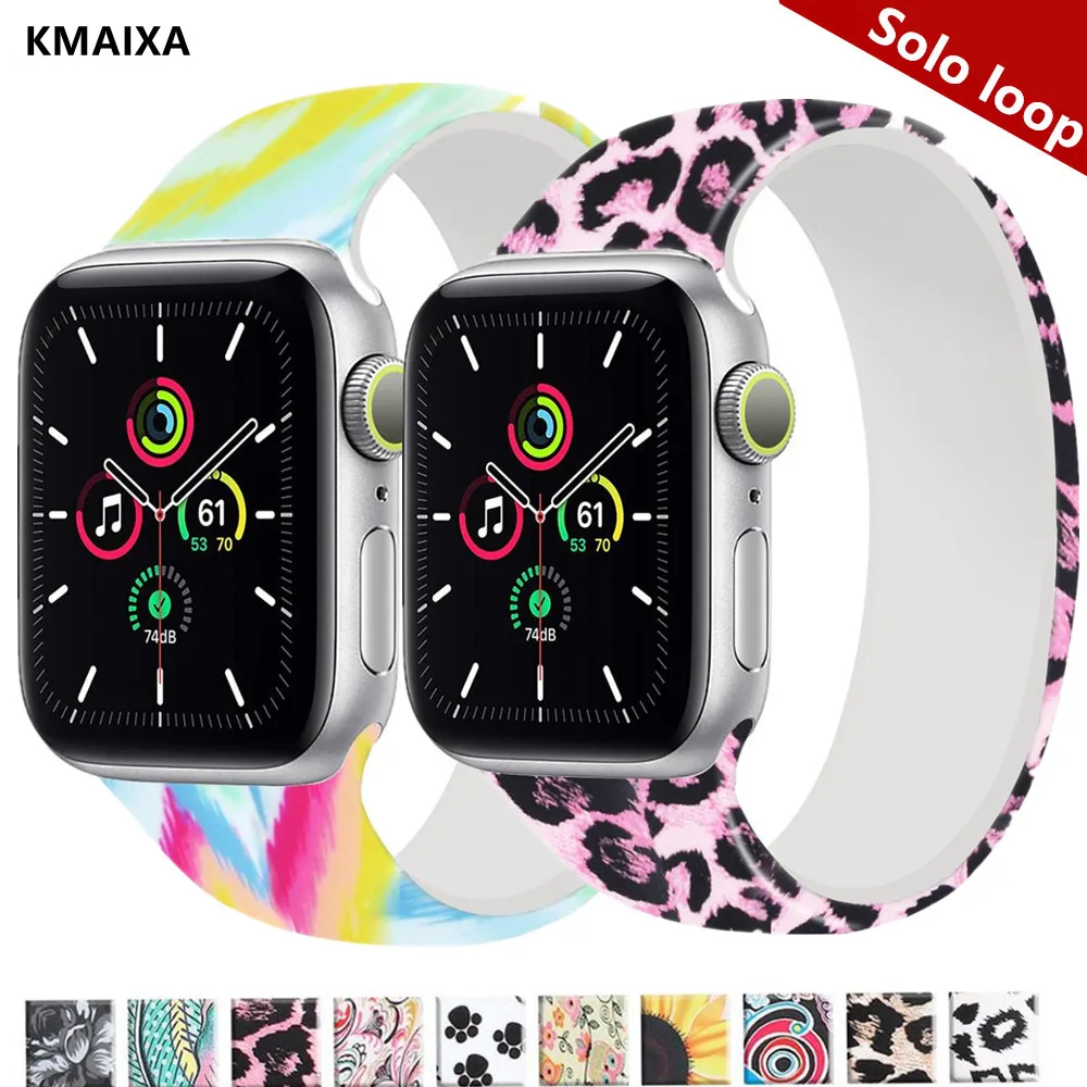 

Solo Loop Strap For Apple Watch Band 44mm 40mm 45mm 41mm 42mm 38mm Printed Silicone watchbad bracelet iWatch 5/4/3/SE/6/7
