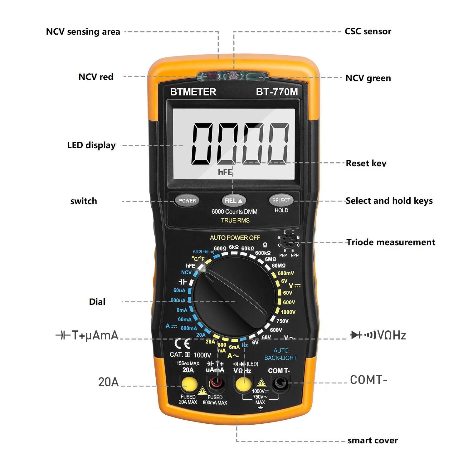 

BT-770MLCD Digital Multimeter AC DC Voltage Diode Freguency Multitester Current Tester Luminous Display with Buzzer Function