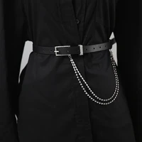 new fashion ladies rhinestone hanging chain black thin belt ins style wild waistband punk trend shirt skirt accessories belt