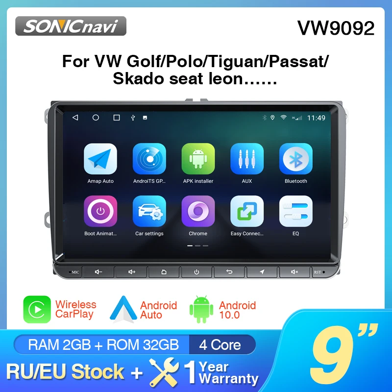 

SONIC 9inch Car Radio For Volkswagen Golf Touran Skoda Octavia Yeti Android 10.0 GPS NavigationMultimedia Player 2din Autoradio