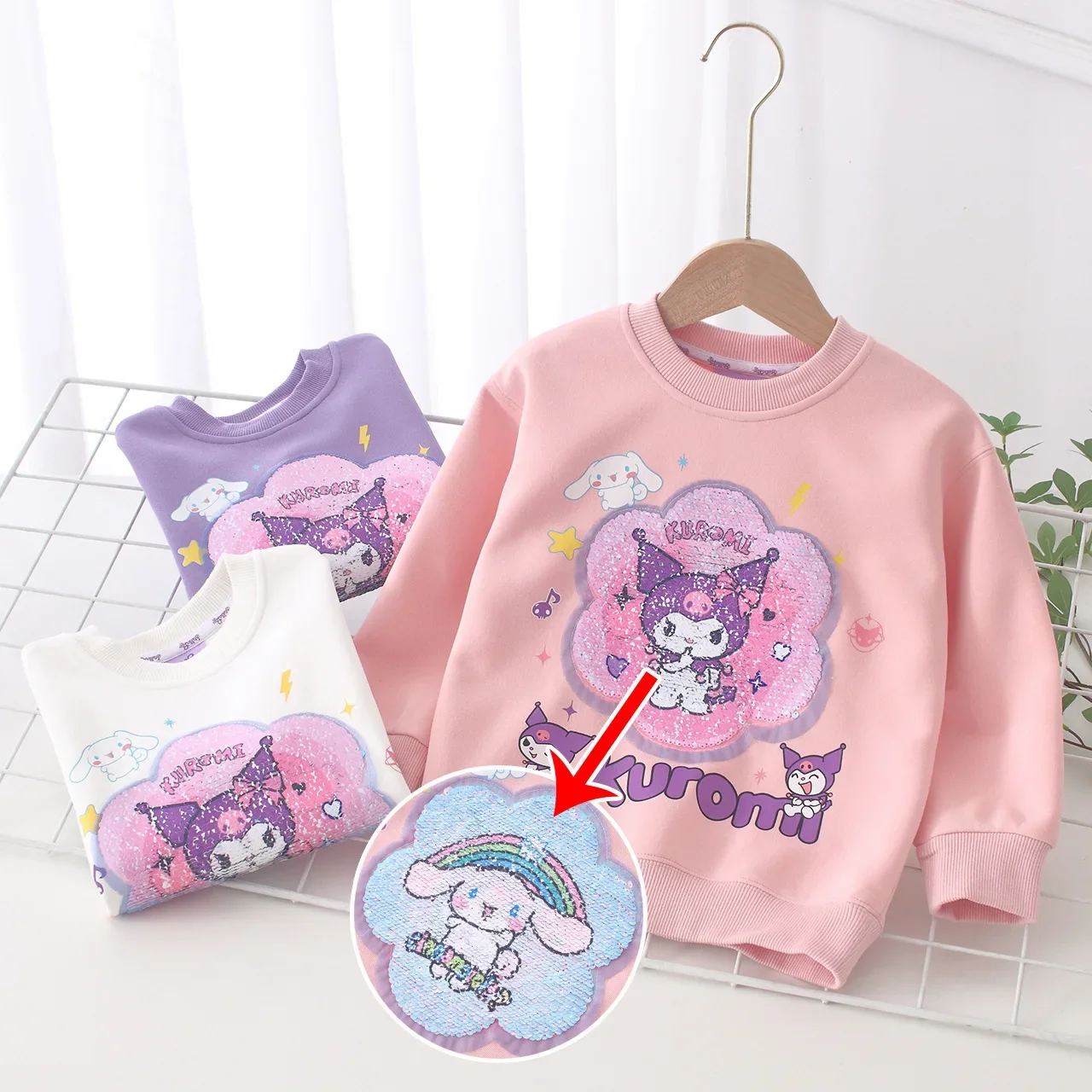 

Sanrio Kuromi периферийный двухмерный кавайный новый пуловер Повседневный Свитшот Топ с длинным рукавом лучший подарок для детей на день рождения