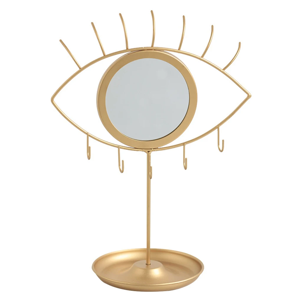 

Jewelry Stand Alloy Eye-Shape Holder with Vanity Mirror Table Jewelry Storage Rack Makeup Supplies