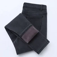 winter high waist jeans women thick warm stretch skinny pencil pants female simple casual black trousers