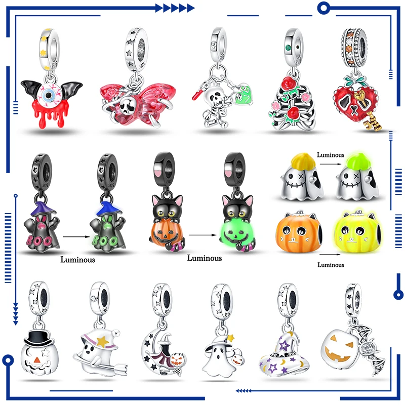 

2023 New in Halloween Glow Color Changing Charm Beads Fits Pandora 925 Original Bracelet Women Luxury Pendant Bead Jewelry Gift