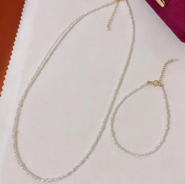 Новое поступление комплект ювелирных изделий из маленького жемчуга 3-4 мм белый цвет натуральный пресноводный жемчуг ожерелье браслет OT Цветочная застежка женский подарок