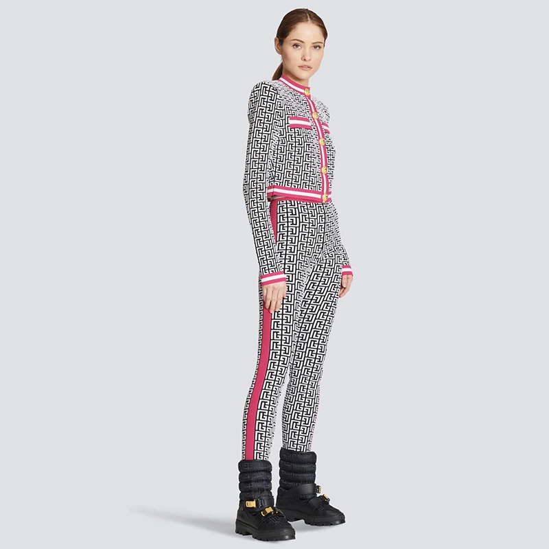 Jacquard Lion Button Black Bodycon Bandage Tops Pant Sets Nuevo En Conjuntos A Juego Jackets Night Club Outfit Birthday Pantalon