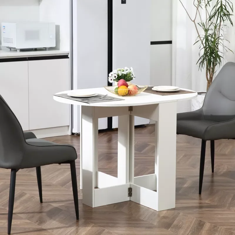 

Folding Dining Table with 2 Folding Wings Wooden Side Table for Kitchen Living Room 104x76x73.7 cm White Dining Room Furniture