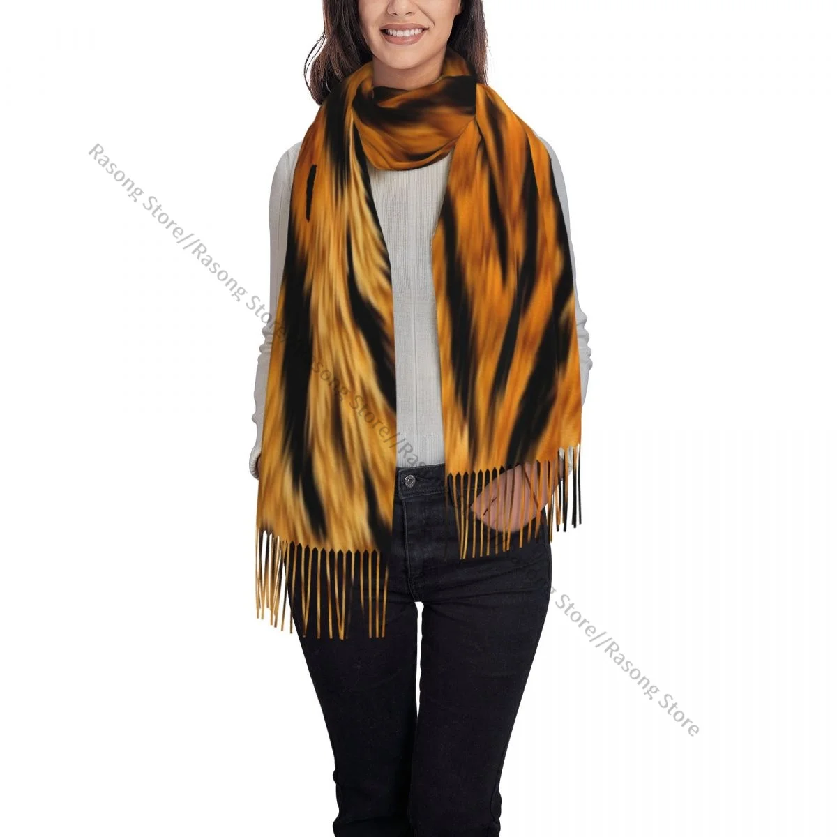 Шарф с кисточками большой зимний женский шарф из пашмины 196*68 см тигровой