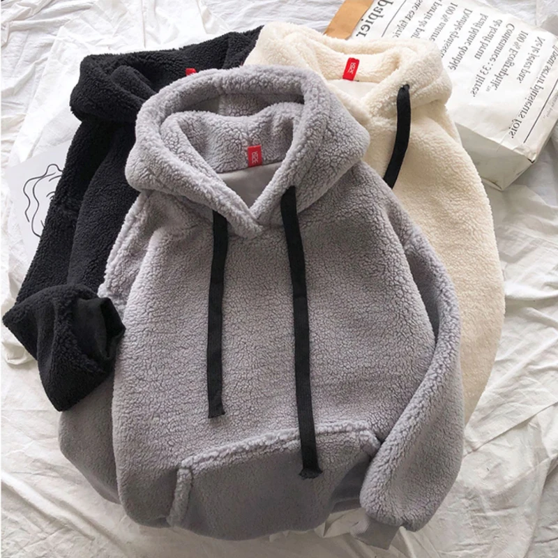 

JMPRS зимние женские толстовки Толстый Пуловер оверсайз женские пальто теплые пушистые повседневные Карманы Свободные черные топы с капюшон...