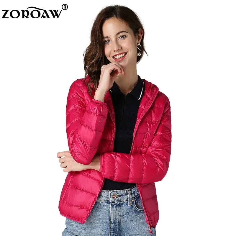 New Ultra Light Down Jacket Ladies Short Thickened Hooded Coat Warm Slim Korean Style White Duck Down Stand Collar Tops Outwear