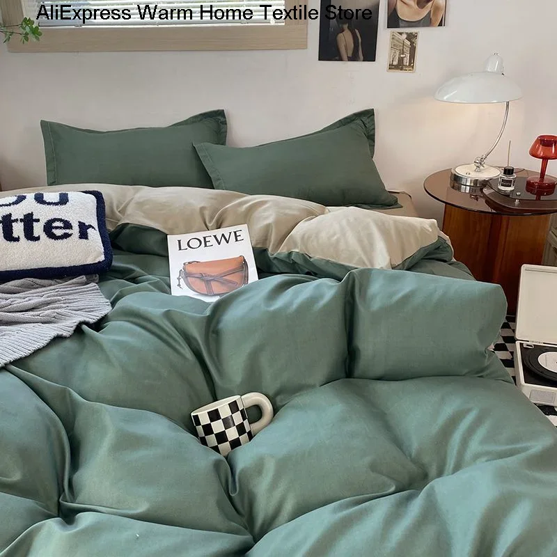 

Nordic solid color bedding, flat bed bedding, down duvet cover, single and double layer full size bedding, solid color bedding