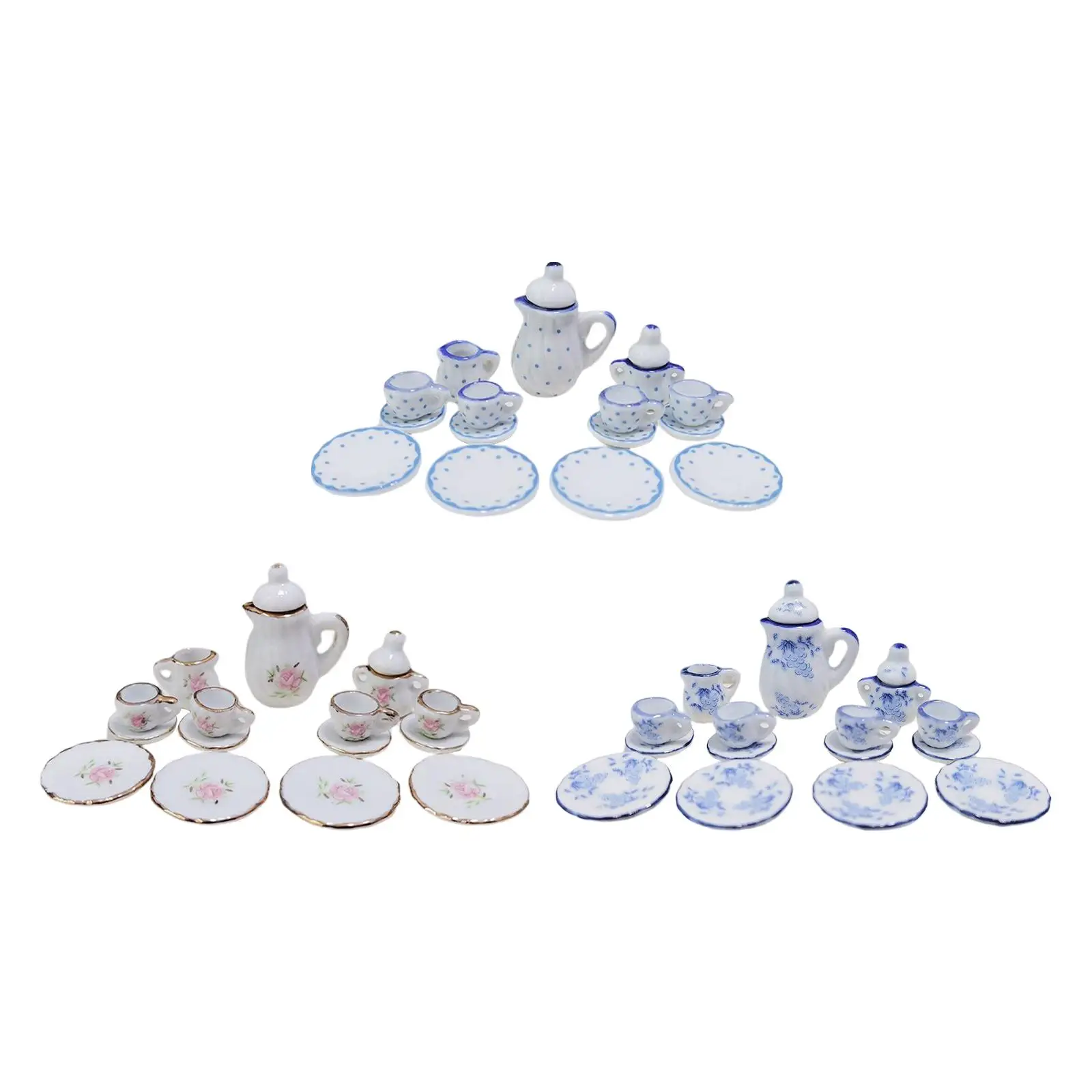 

15Pcs Dollhouse Miniature Teapot Set Miniature Set Photography Props 1:12 Dollhouse Ceramic Chinese Style for Kitchen