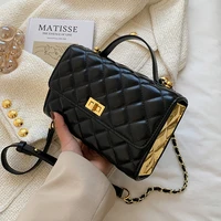 box design chain quilted small pu leather office handbags woman 2022 summer trend brand luxury shoulder underarm sling side bag