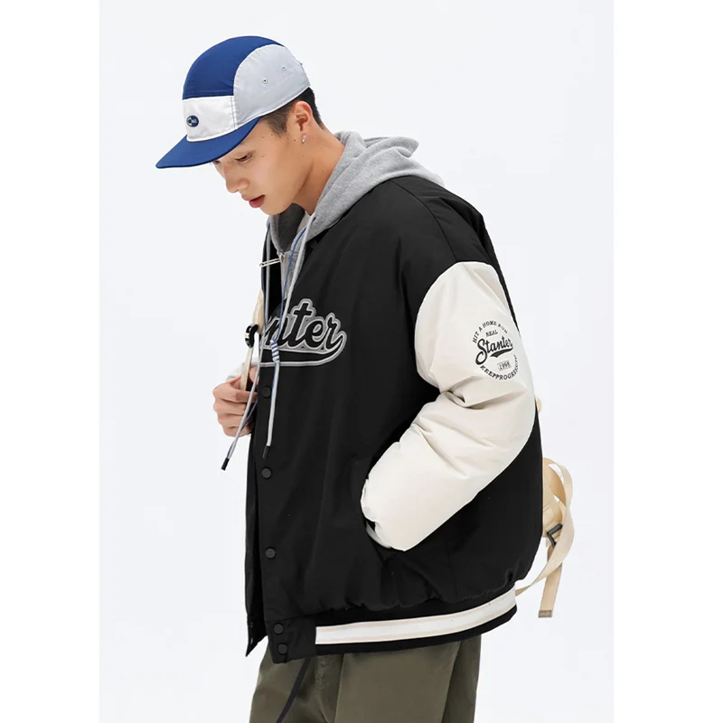 Streetwear Men New White Grey Keep Warm  Baseball Uniform Fashion Comfortable Cotton Clothes Versatile Outerwear Winter Female