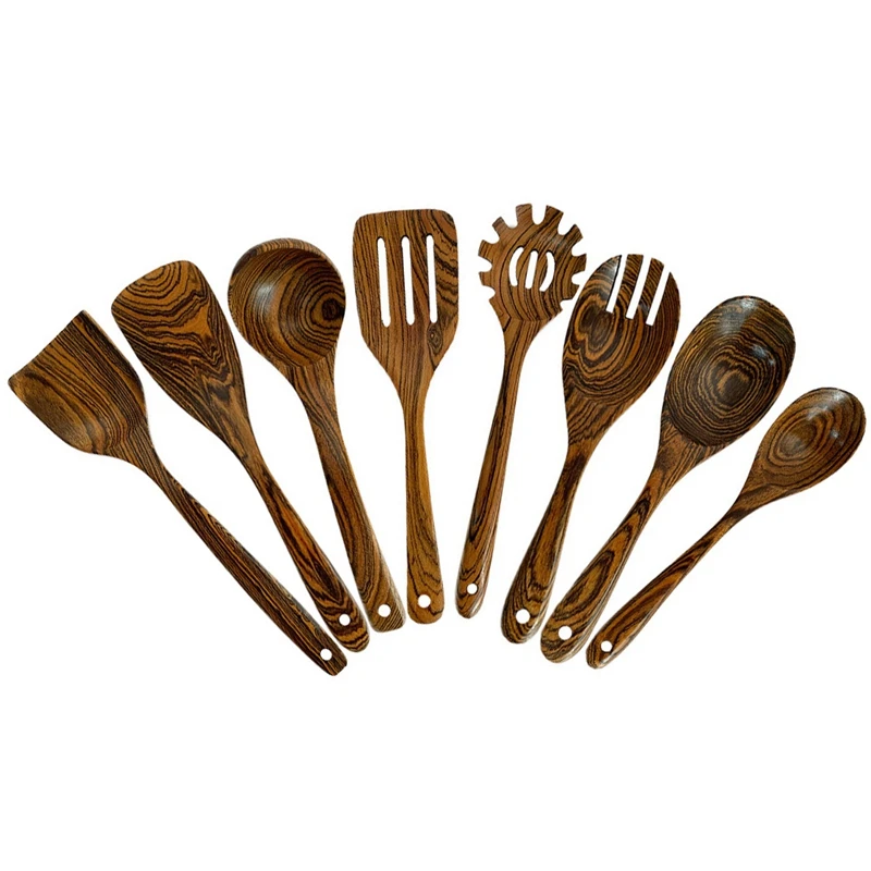 

8PCS Olive Wood Spatula Soup Ladle Colander Cooking Shovel Wooden Frying Shovel Noodle Spoon Non-Stick Cookware Set