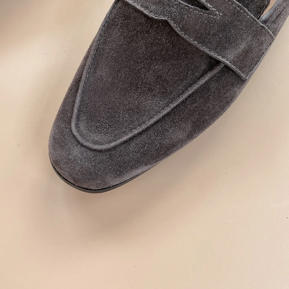 Flat Shoes Women High Quality WALK Lamb Leather Suede LoafersRound Toe Soft Sole Comfortable Flat Shoes Large Size 44
